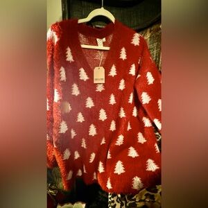 CHRISTMAS/HOLIDAY RED SWEATER WITH TREES SIZE XL